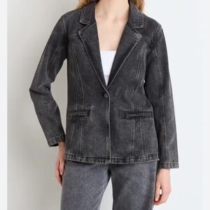 LNDN NWT Size XSmall Black distressed Denim Blazer‎
